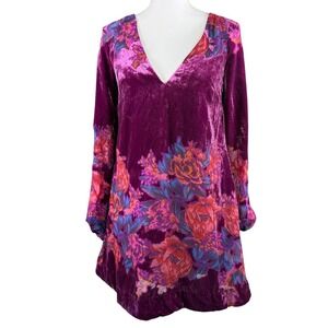 Free People Misha Velvet Burnout Floral Mini Dress Purple Open Back V-Neck XS